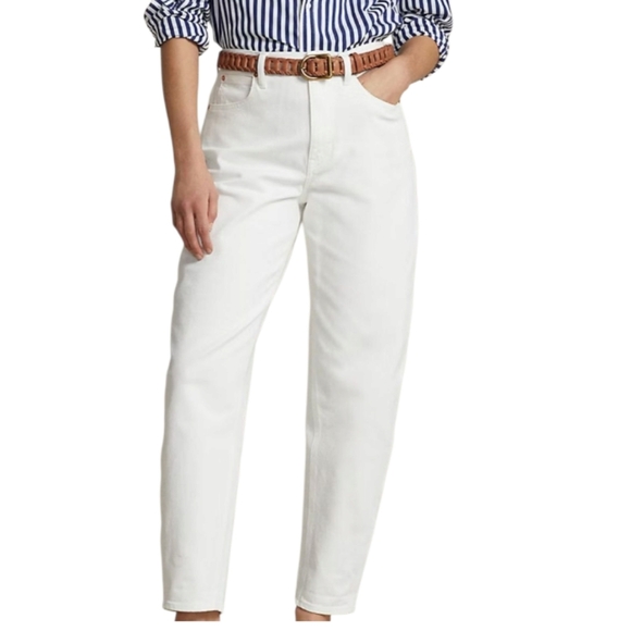 Polo Ralph Lauren Women's White Curved Taper Jean Sz 32 Nautical Coastal Preppy - Picture 1 of 16